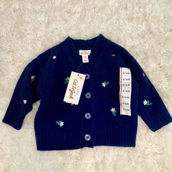 Cat & Jack Navy Blue Floral Embroidered Baby Cardigan NWT - Picture 6 of 9